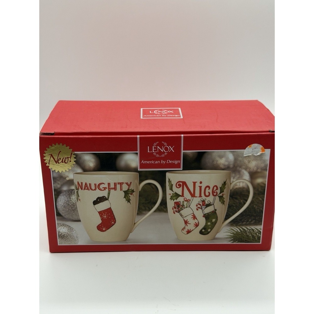 Lenox China Christmas Home for the Holidays Naughty & Nice Mugs - Set of 2 NOS